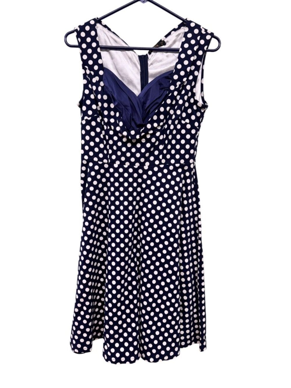 Miusol Womens Navy Polka Dot Sleeveless Retro A-Line Midi Dress Size M - Picture 8 of 8